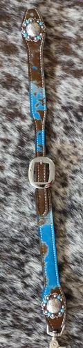 Turquoise acid wash bling neck strap.
