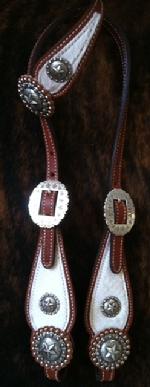 Non bling headstall w/ white overlays and Antique silver Texas Star hardware.