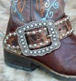 Brown Croc. Belt Style spur straps.