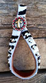 Baby zebra hair-on tie down keeper.