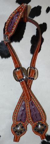 Purple croc. inlay single ear bling headstall