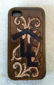 Custom hand tooled, painted, dyed cell phoen case with initials or brand,