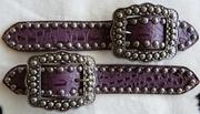Belt Style Spur Straps. Purple croc overlay w/ fancy ant. silver spots and buckles.