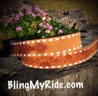 Custom hand tooled cactus and sunflower western belt w/ rough out and buckstitch.
