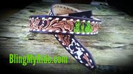 Custom hand tooled western belt w/ cactus, floral and scroll tooling, backstitched.