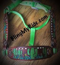 Hand tooled and painted cactus bling halter.