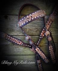 Hand tooled and buckstitched, classy bling tack set. w. browband