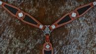 Black croc. inlay bling breast collar w/ clear crystal Swarovskis.