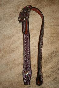 Adjustable neck strap with fancy buckle, silver spots. You choose hide, hardware and stone color. One can be made to match ANY of our headstalls or breastcollars.