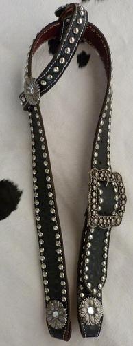 Black croc. overlay headstall w/ single ear piece.