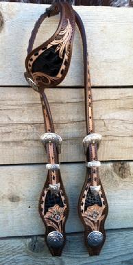 Buckstitch, inlay, hand tooled, bling single ear headstall.