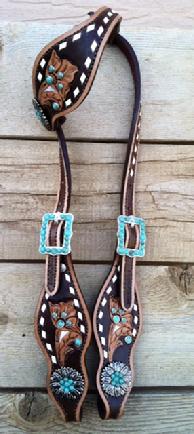 Hand tooled, buckstitched bling headstall.