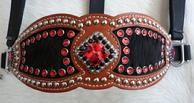 Bling Inlay Halter. Chestnut oil Herman Oak contoured inlay halter w/ black hair-on inlays, Light Siam and Jet Swaroskis set off w/ plenty of silver spots. Beautiful!
