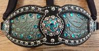 Antique Turquoise Crocodile print Inlay bling halter.