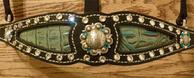 Bling Inlay Halter. Black leather, Antique Turquoise croc. inlay, Clear Crystal and Blue Zircon Swarovskis.
