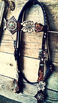 Floral cut out hand tooled brow band headstall.