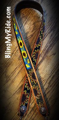 Sunflower Beaded, hand tooled and painted purse straps