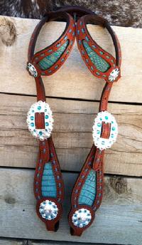 Double ear, buckstitched bling single ear headstall.