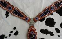 Black hair-on inlay breast collar w/ Heliotrope and Jet Swarovskis. Bling breast collar.