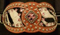 Bling Inlay Bronc Halter. Chestnut oil Herman Oak, Baby Zebra hair on onlay, Rose Swarovskis, Antique Silver hardware and silver spots