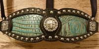 Black leather and Antique Turquoise Croc. inlay halter.