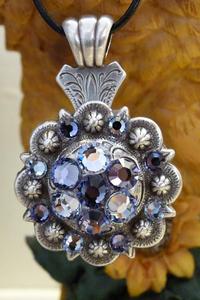 bling concho necklace. Silver antique berry w/ Provence Lavender and Tanzanite Swarovskis on an 18" black cord necklace