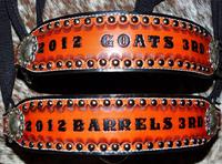 Award nosebands. Hand stamped, Painted and Dyed.