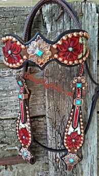 Hand tooled and lnlaid browband headstall.