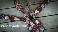 Hand tooled and painted Oxblood floral Bling tack set