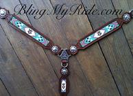 custom Beaded, hand stamped breastcollar with brand.