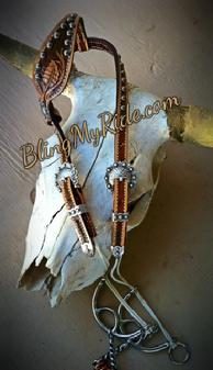 Hand tooled draw gag headstall.
