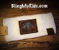 White CC Beanie headband w/ custom hand tooled brahman cow.