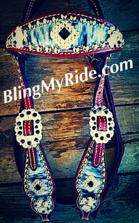 Bling hair on hide browband headstall with Swarovski crystals.