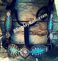 Antique turquoise full cheek bling halter with loads of Crystal Swarovskis.