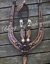 Custom beaded and hand tooled tack set with pulling style collar.