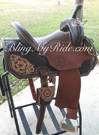 Custom made, hand tooled barrel saddle.